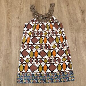 BCBGMAXAZRIA Geometric Colorful Swing Dress Cotton & Silk Women’s Size Medium